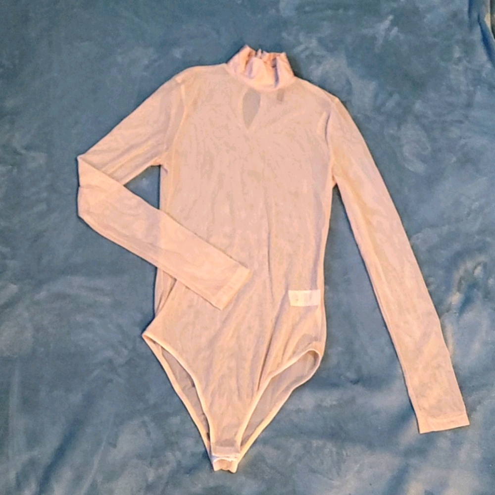 Sheer bodysuit snap closure cream color